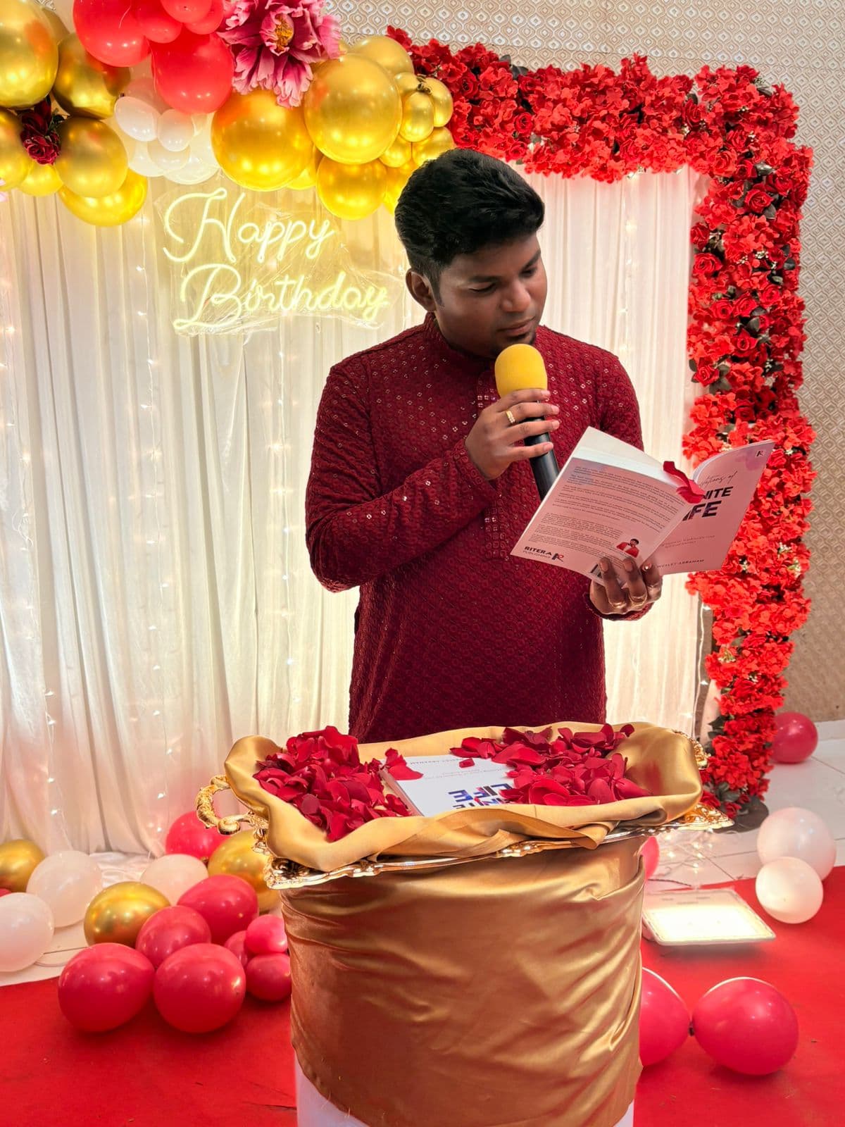 Dr. S. Wesley Abraham reading from Revelations of Infinite Life at his Ritera Publishing book launch